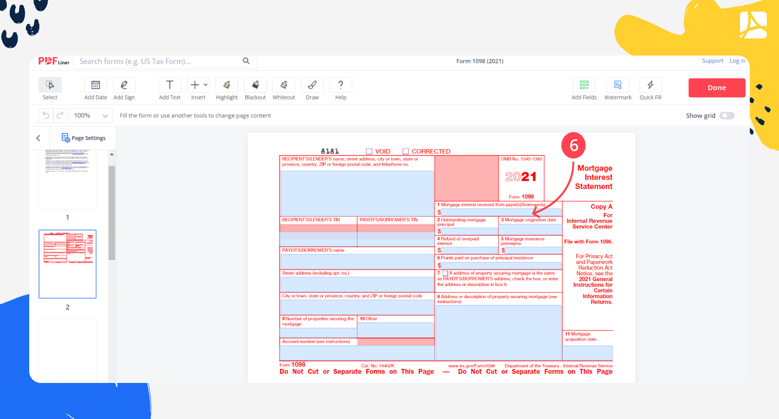 Form 1098 2021 Edit PDF And Form Filler Online PDFliner