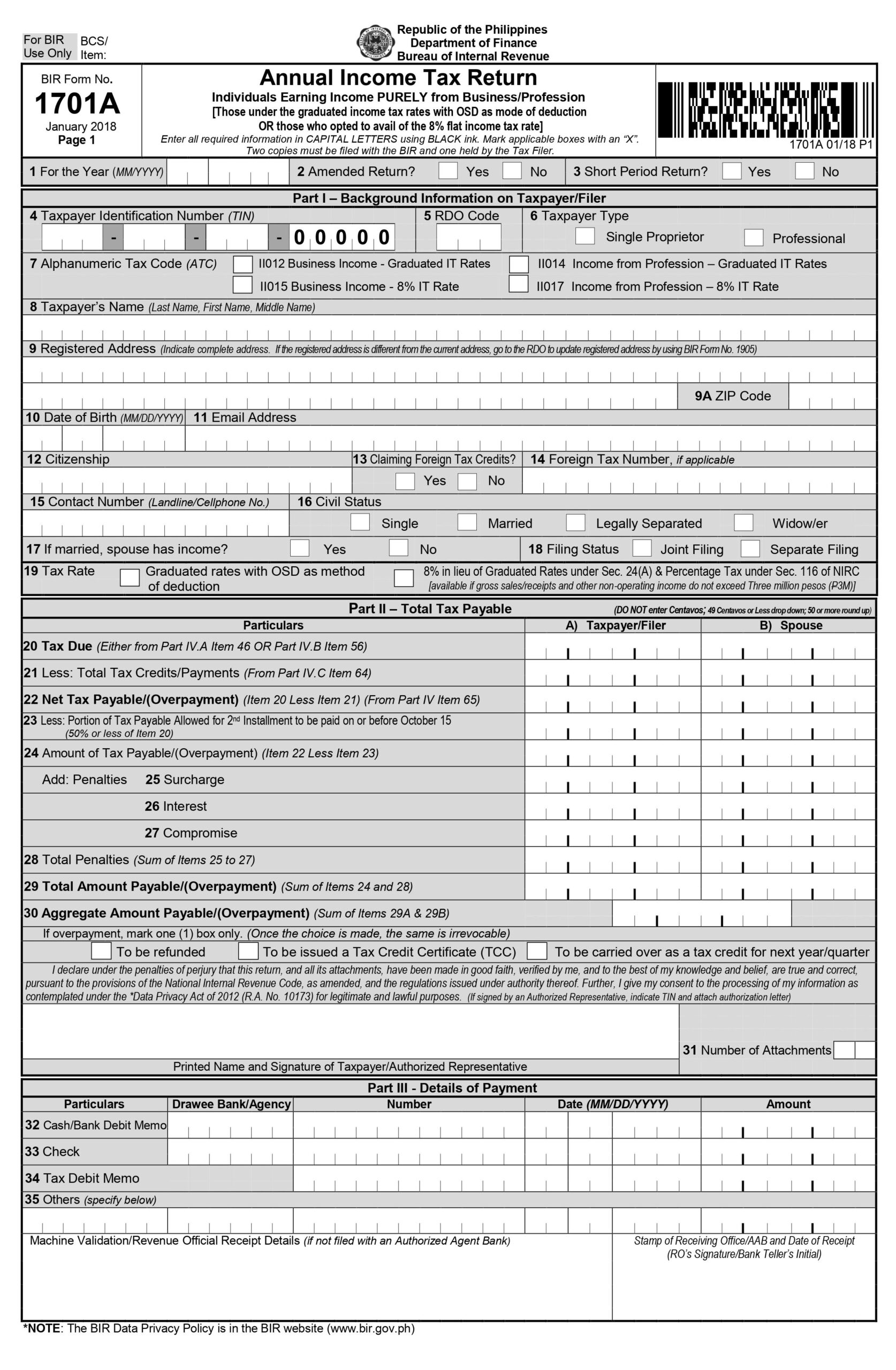 Form 1701A
