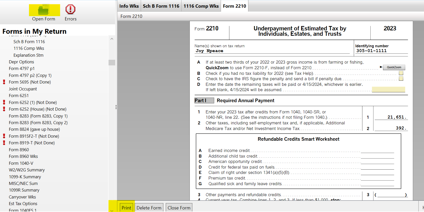 Form 2210 Did Not Generate But TurboTax Software Calculated An Underpayment Penalty