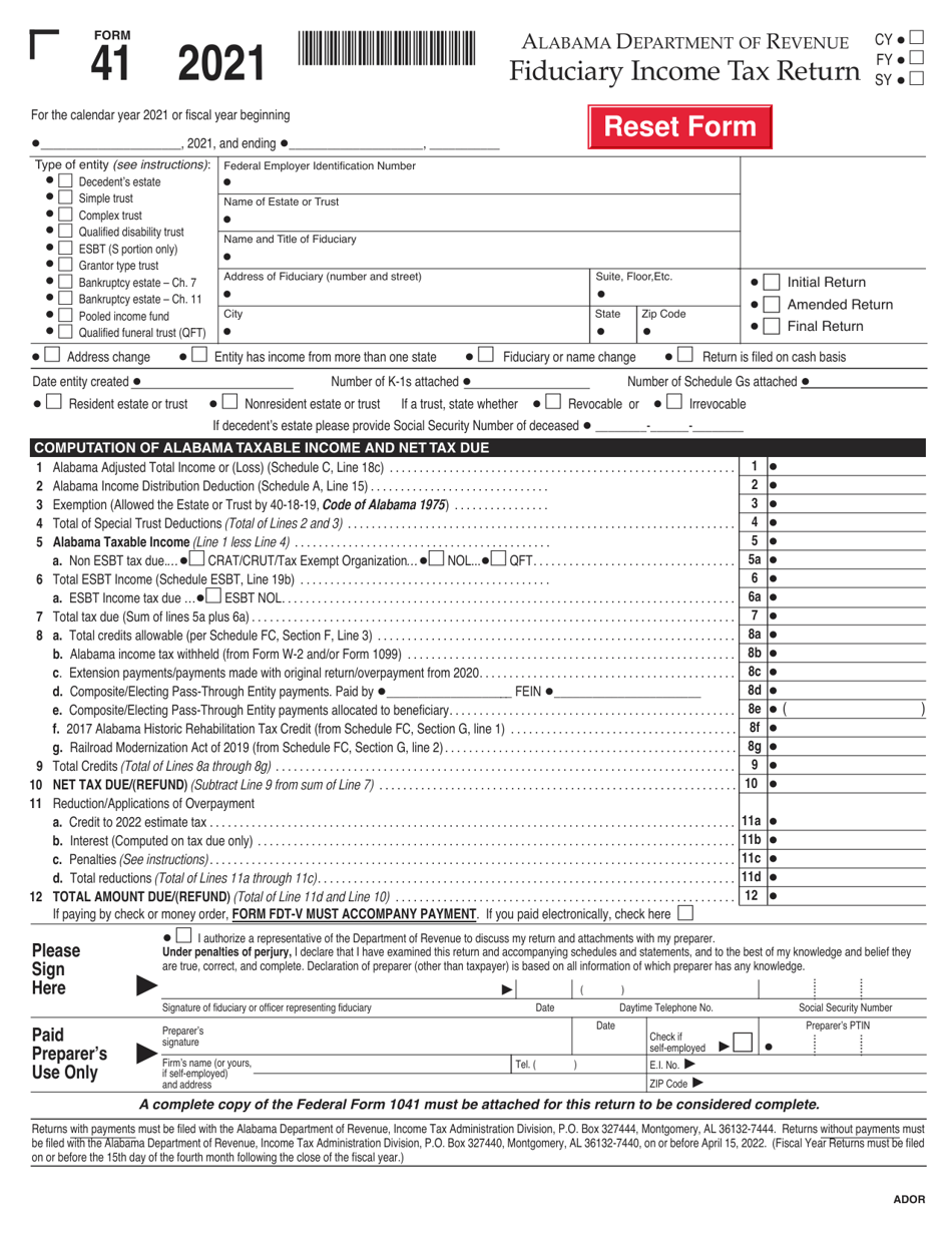 Form 41 Download Fillable PDF Or Fill Online Fiduciary Income Tax 