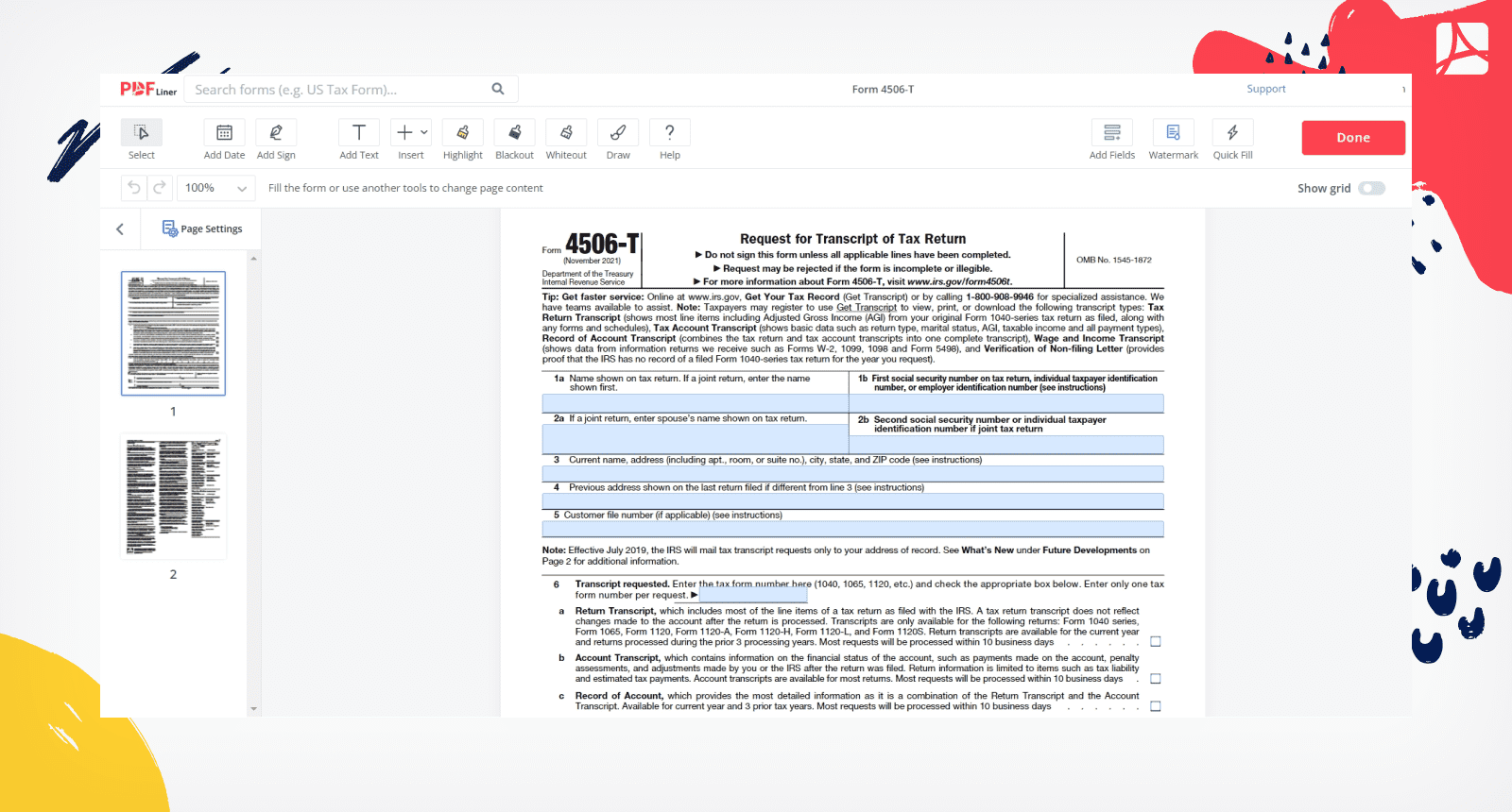 Form 4506 T Printable Form 4506 T Online PDFliner