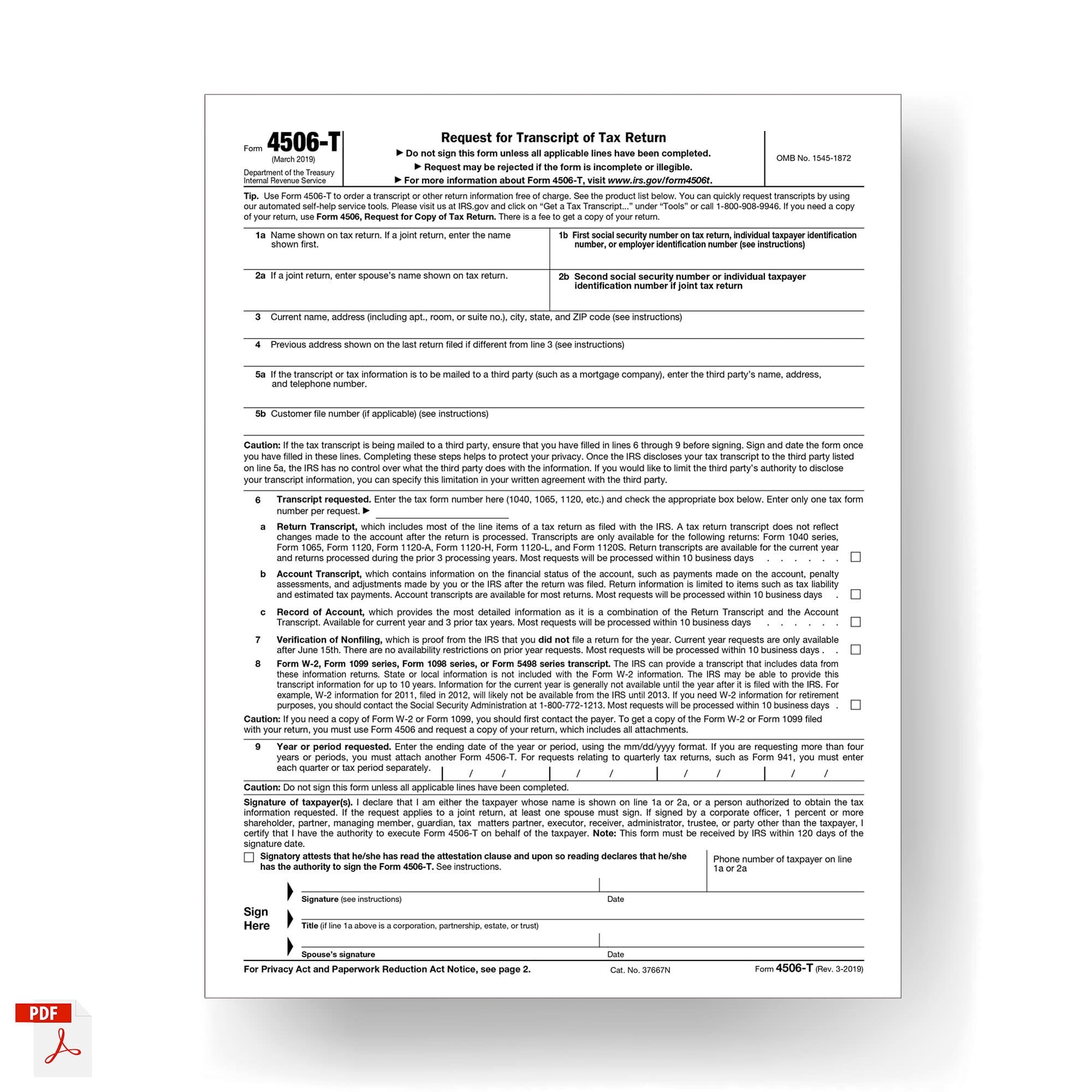 Form 4506 T Request For Transcript Of Tax Return 2019 MbcVirtual