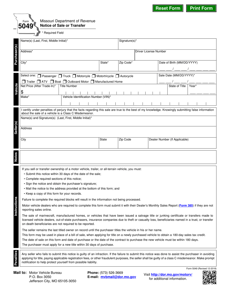 Form 5049 Fill Out Sign Online And Download Fillable PDF Missouri Templateroller