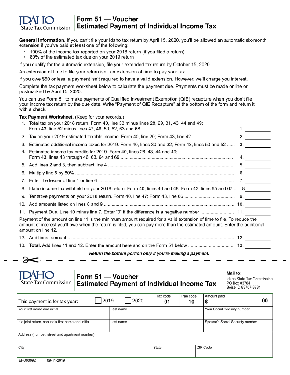 Form 51 EFO00092 Fill Out Sign Online And Download Fillable PDF Idaho Templateroller