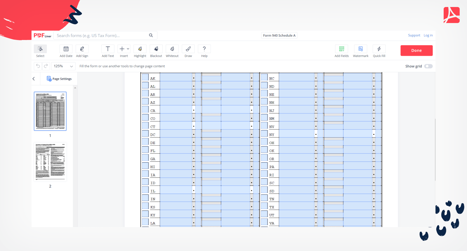 Form 940 Schedule A Printable Form 940 Schedule A Blank