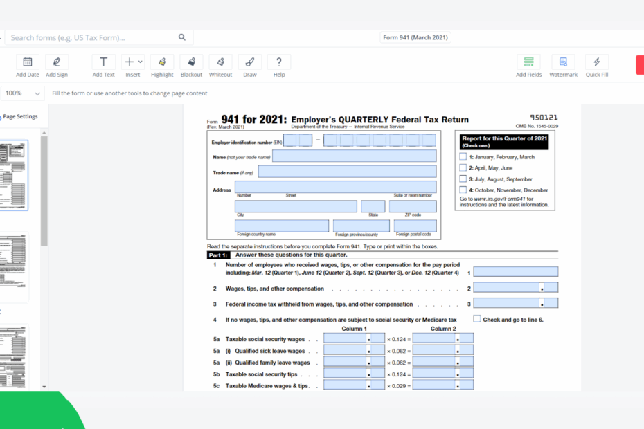 Form 941 March 2021 Printable Blank Form Online PDFliner