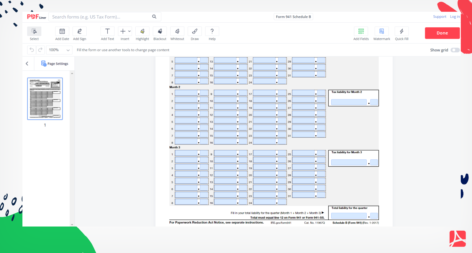 Form 941 Schedule B Print And Sign Form Online PDFliner