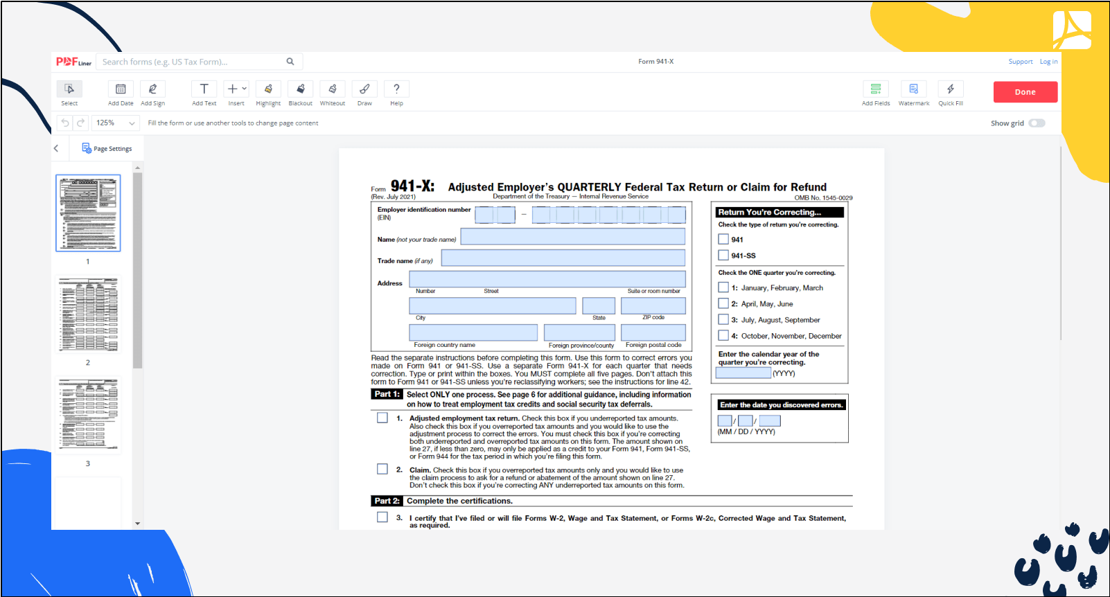 Form 941 X Print And Sign Form Online PDFliner
