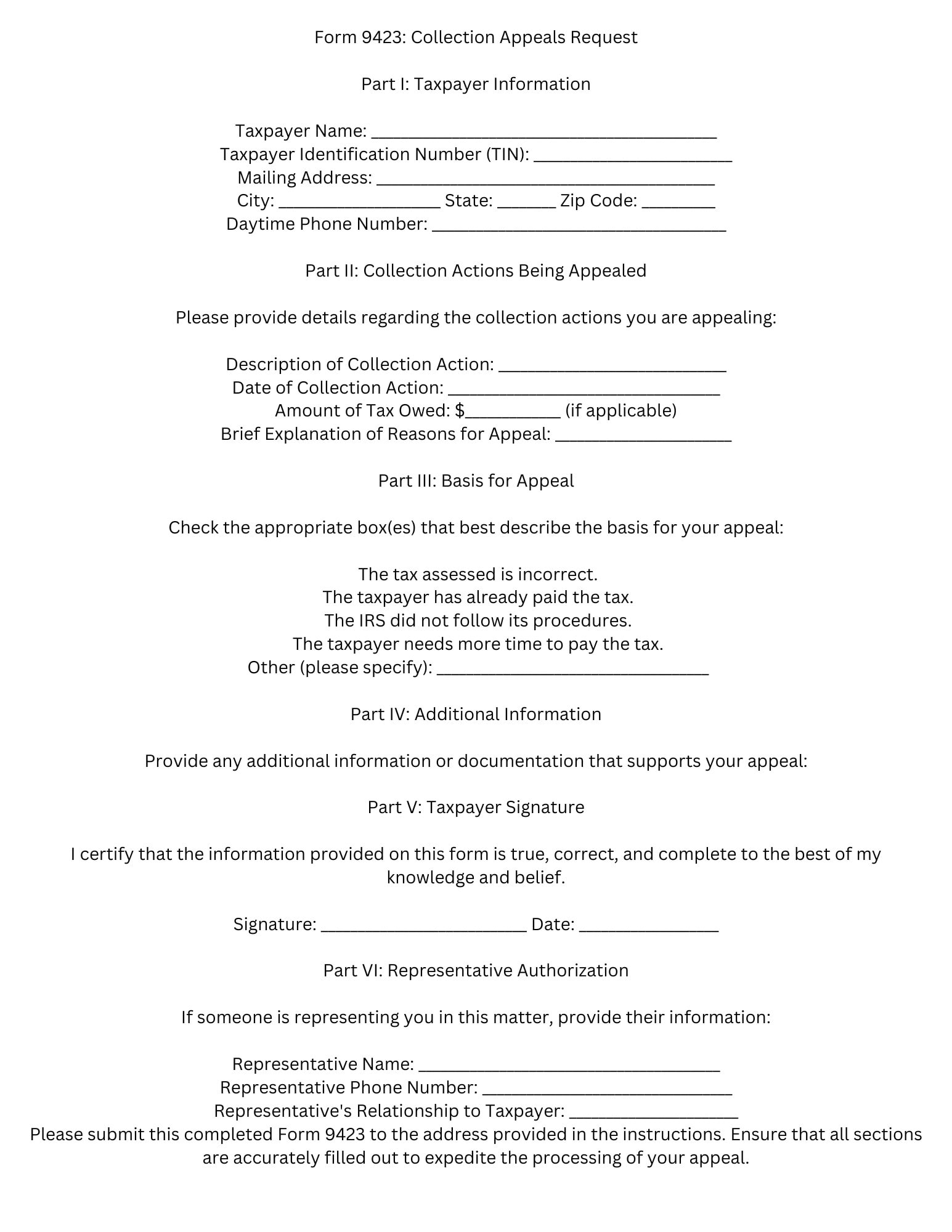 Form 9423 Collection Appeals Request download Etsy