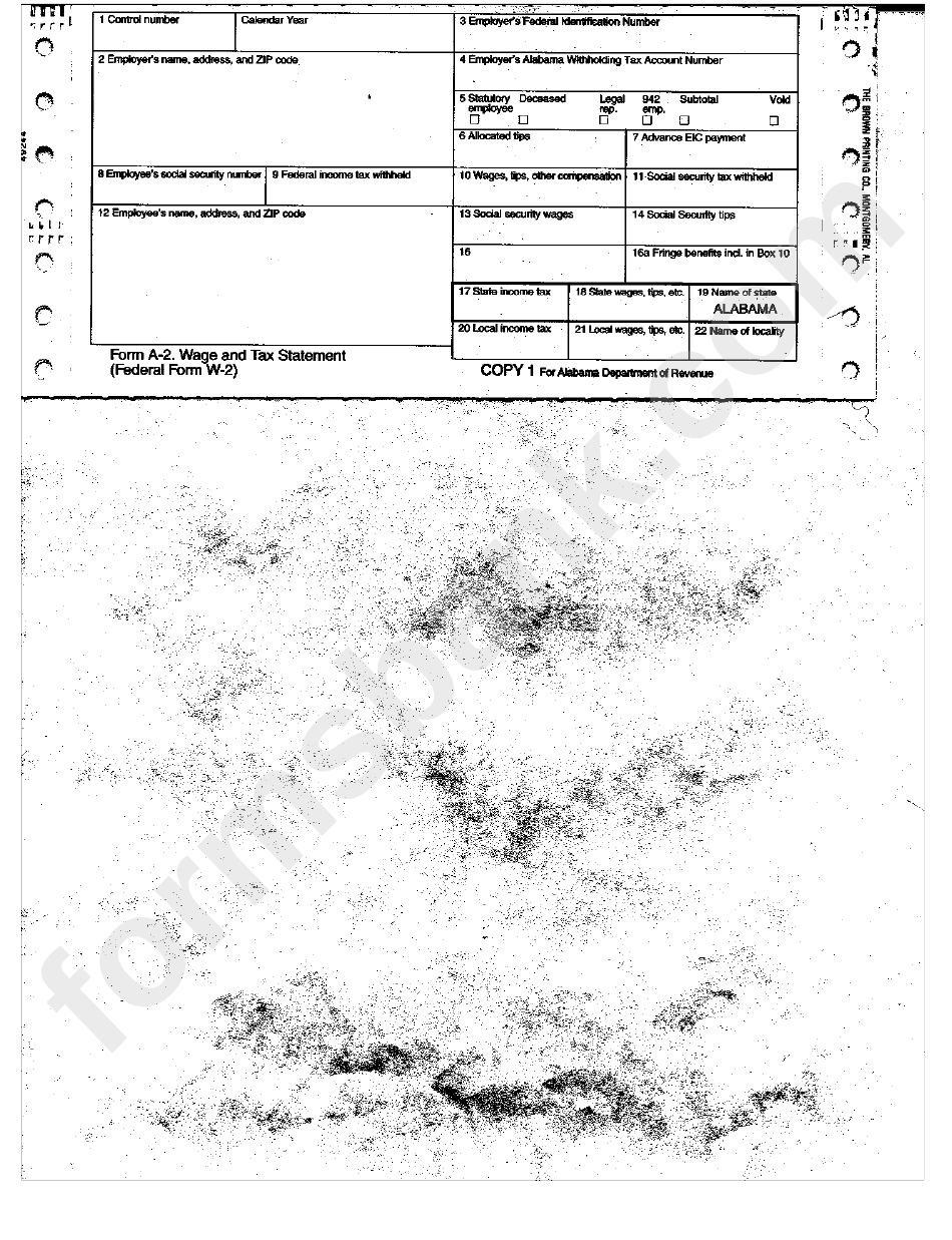Form A 2 Wage And Tax Statement Alabama Department Of Revenue 
