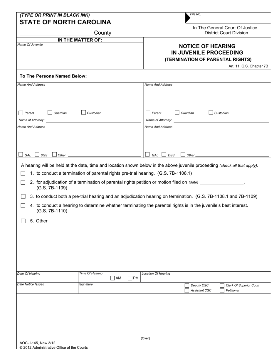 Form AOC J 145 Fill Out Sign Online And Download Fillable PDF North Carolina Templateroller