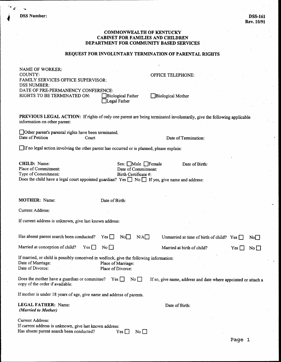 Form DSS 161 Fill Out Sign Online And Download Printable PDF Kentucky Templateroller