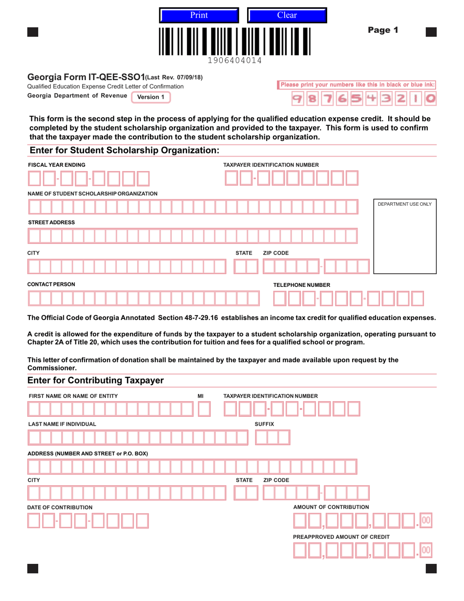 Form IT QEE SSO1 Fill Out Sign Online And Download Fillable PDF Georgia United States Templateroller
