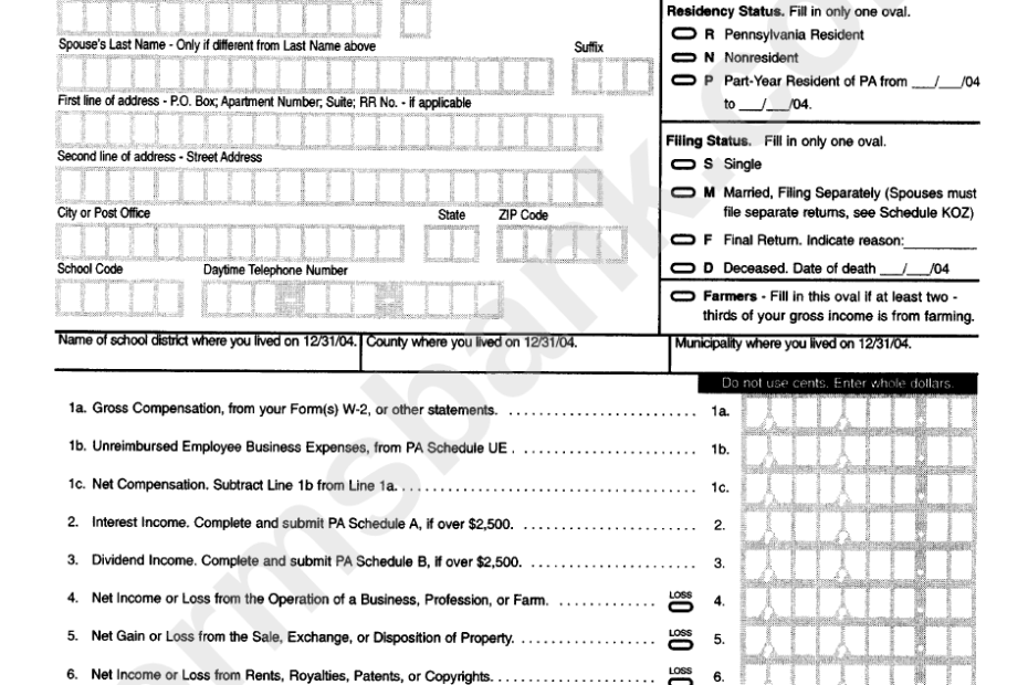 Form Pa 40 Koz Commonwealth Of Pennsylvania Income Tax Return Pa Keystone Opportunity Zone 2004 Printable Pdf Download