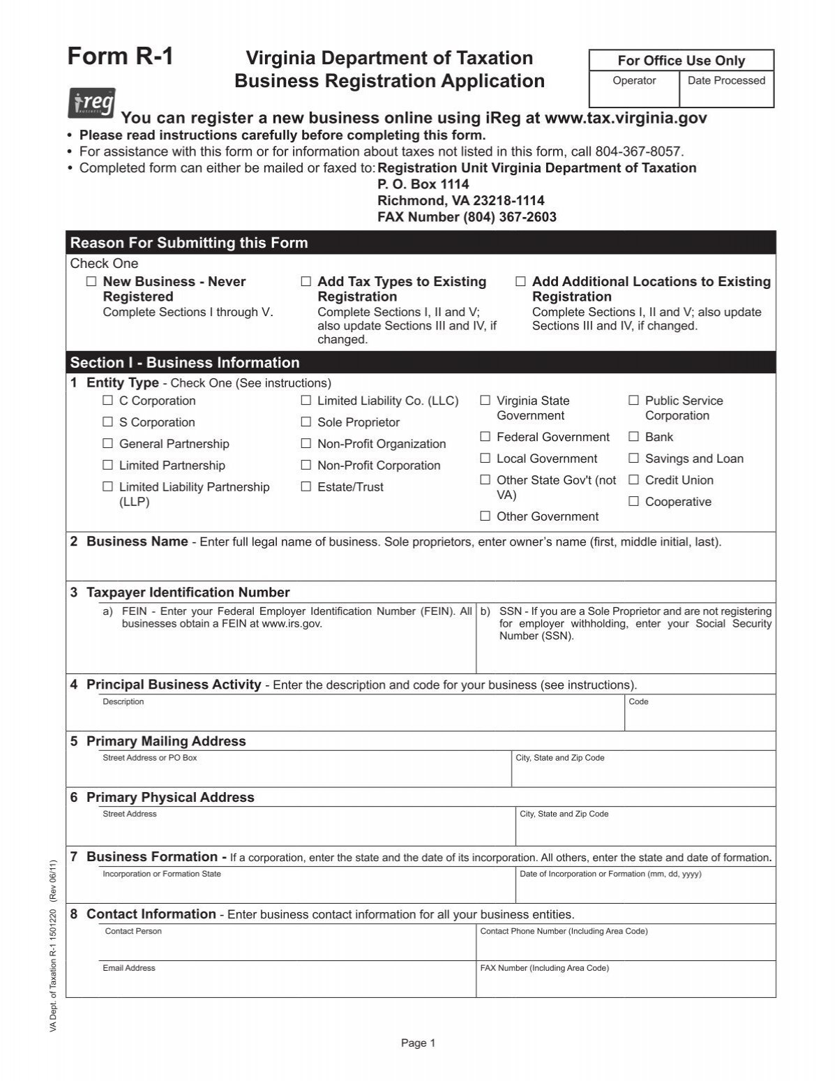 Form R 1 Virginia Department Of Taxation