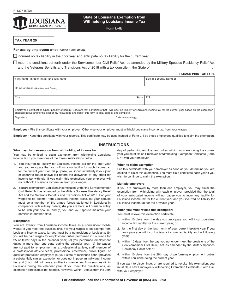 Form R 1307 L 4E Fill Out Sign Online And Download Fillable 