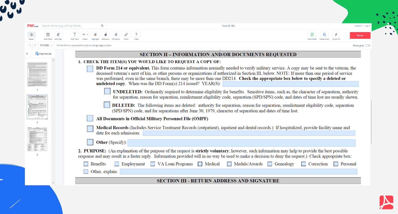Form SF 180 Printable Form SF 180 Blank Sign Forms Online PDFliner Form SF 180 Printable Form SF 180 Blank Sign Forms Online PDFliner
