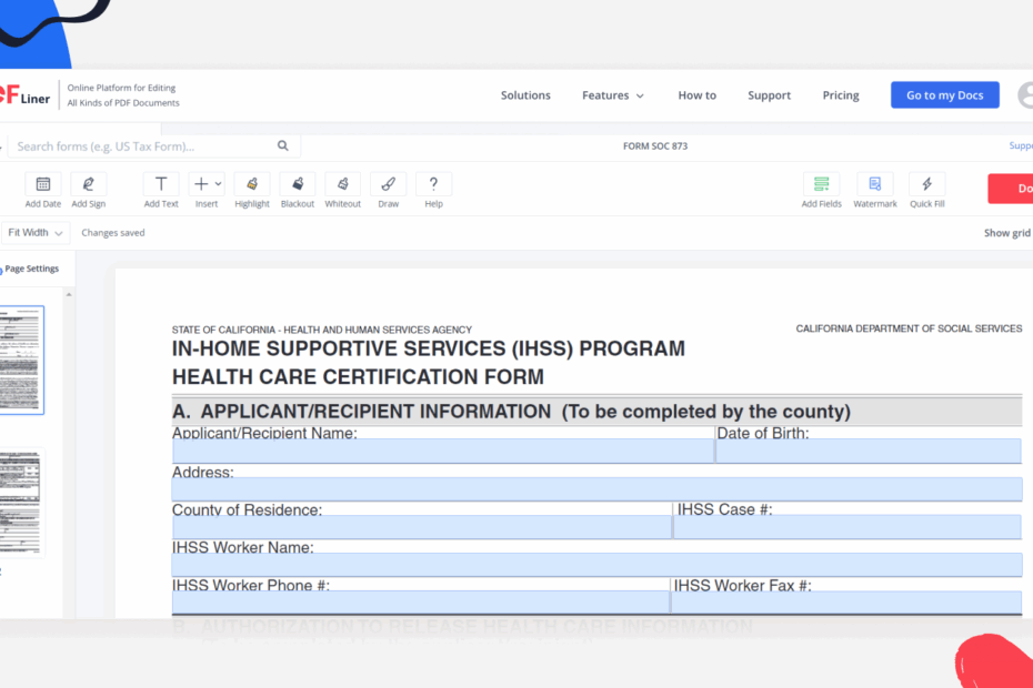 Form SOC 873 Blank Template To Fill PDFLiner
