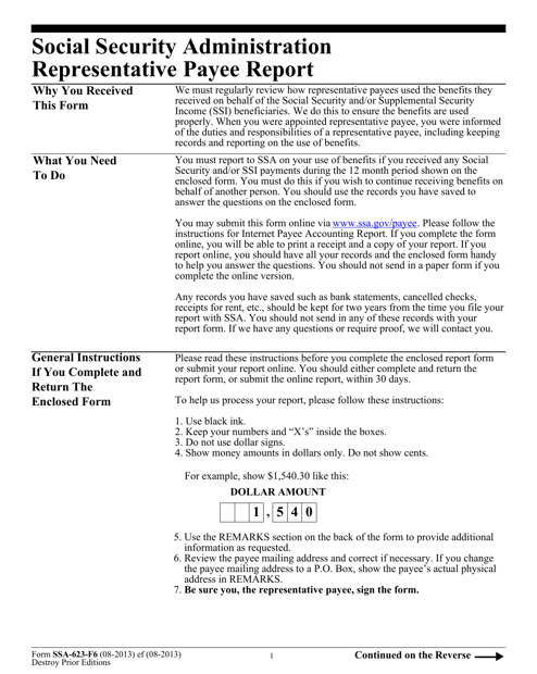 Form SSA 623 F6 Download Fillable PDF Representative Payee Report