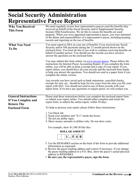 Form SSA 623 F6 Download Fillable PDF Representative Payee Report 