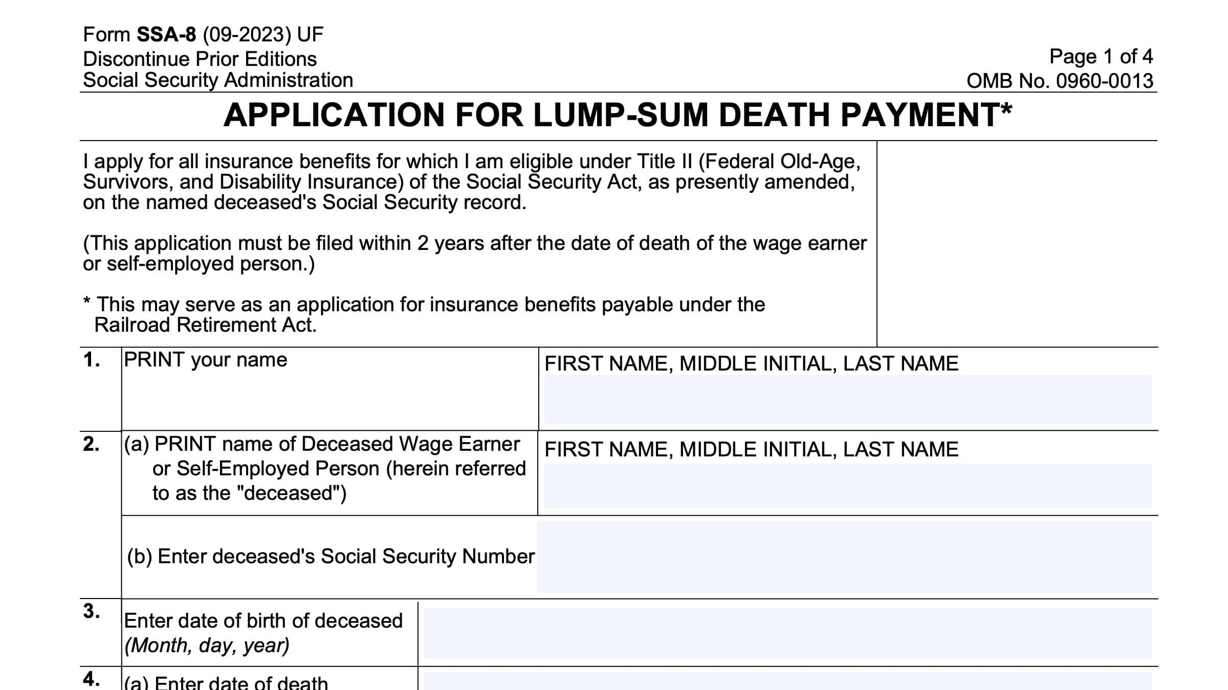 Form SSA 8 Instructions Applying For A Lump Sum Benefit
