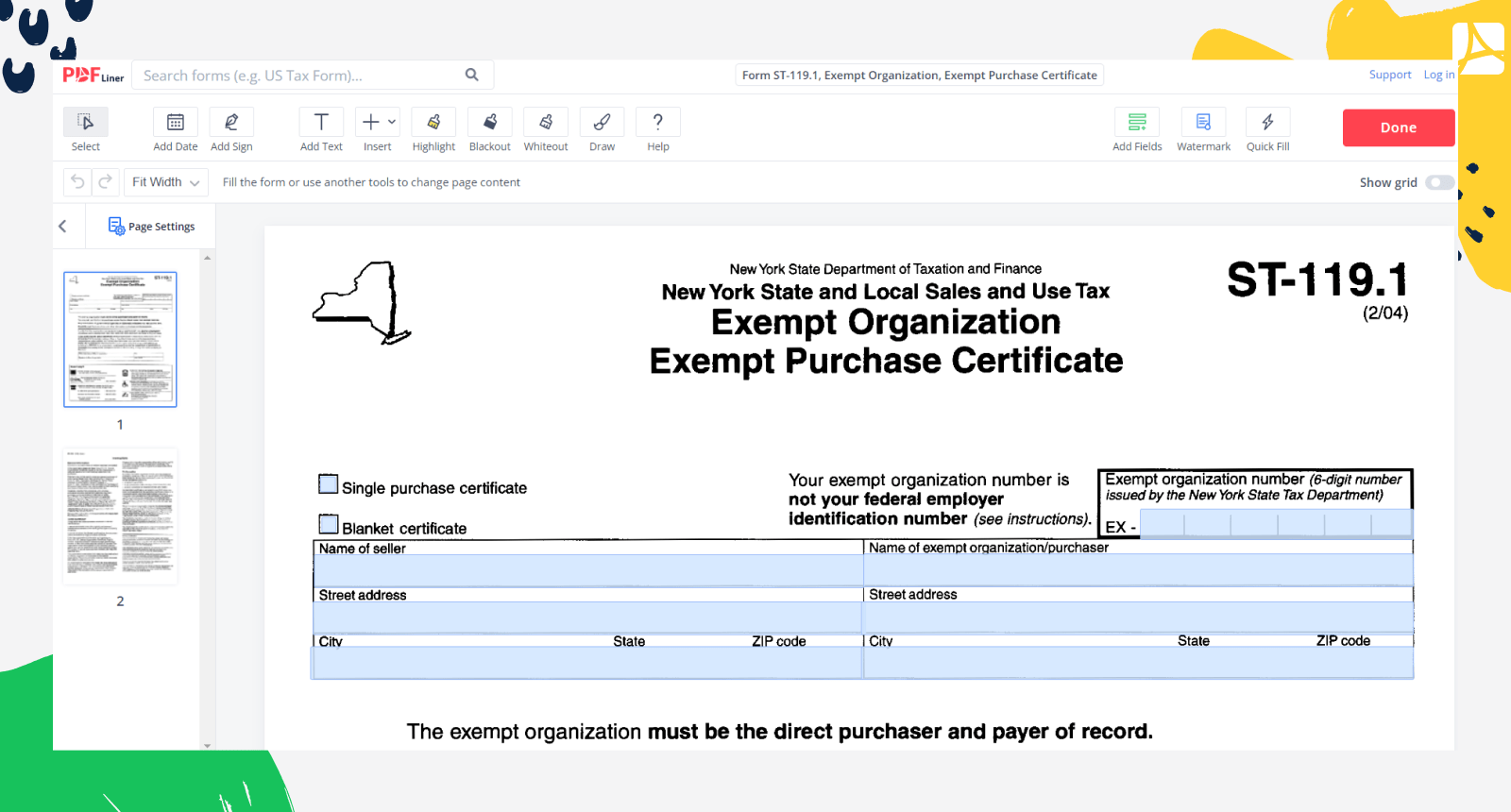 Form ST 119 1 Exempt Organization Exempt Purchase Certificate