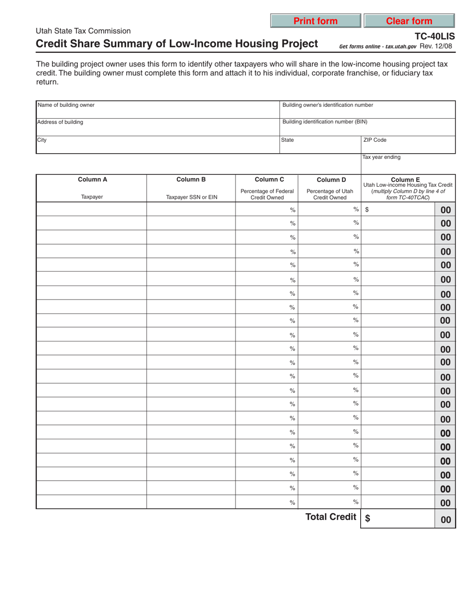 Form TC 40LIS Fill Out Sign Online And Download Fillable PDF Utah Templateroller