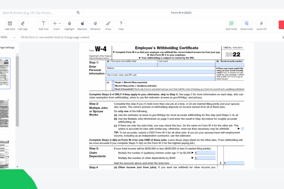 Form W 4 2022 Print And Sign W 4 Form Online PDFliner
