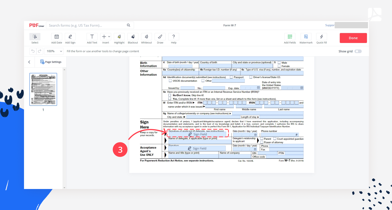 Form W 7 Printable Form W 7 Blank Sign Online PDFliner