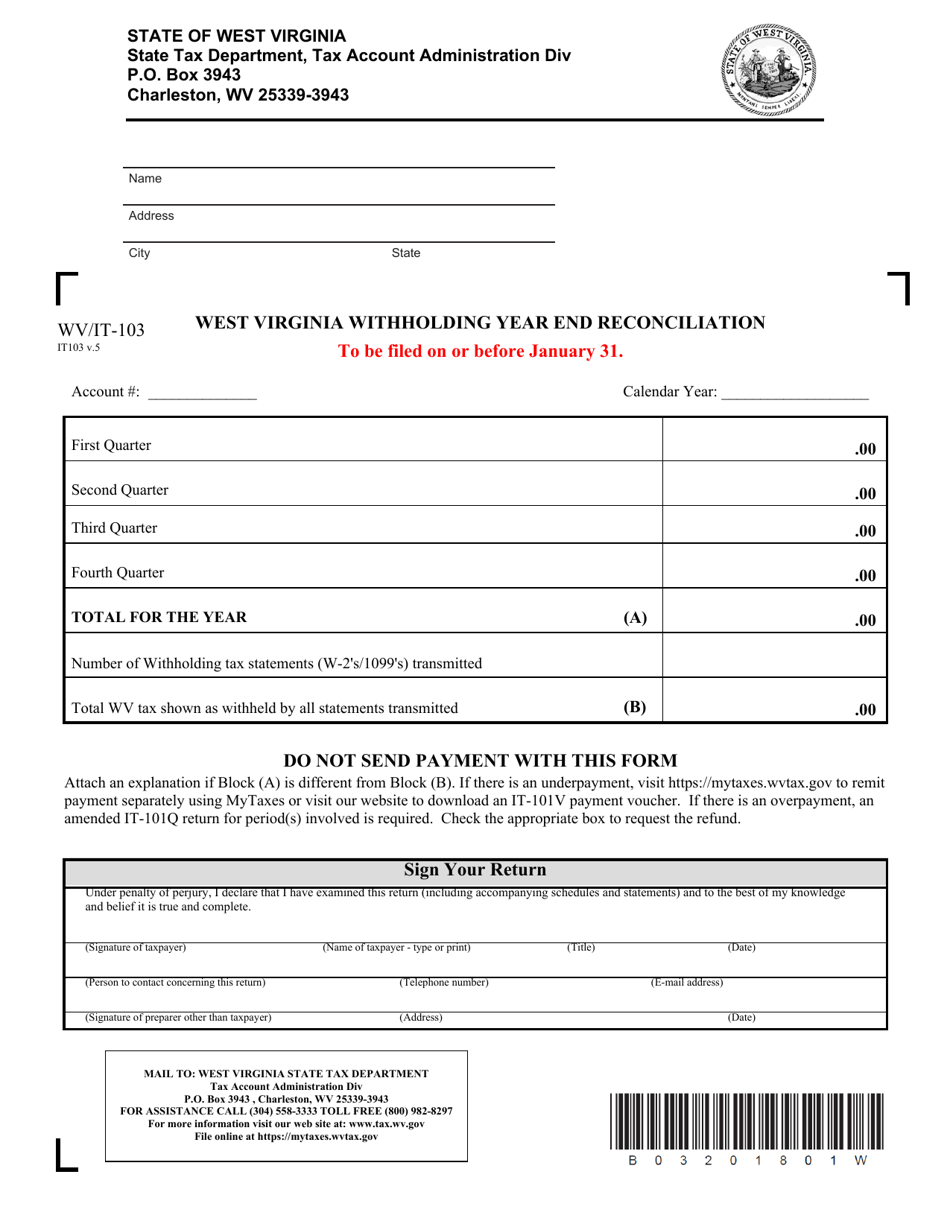 Form WV IT 103 Fill Out Sign Online And Download Printable PDF West Virginia Templateroller