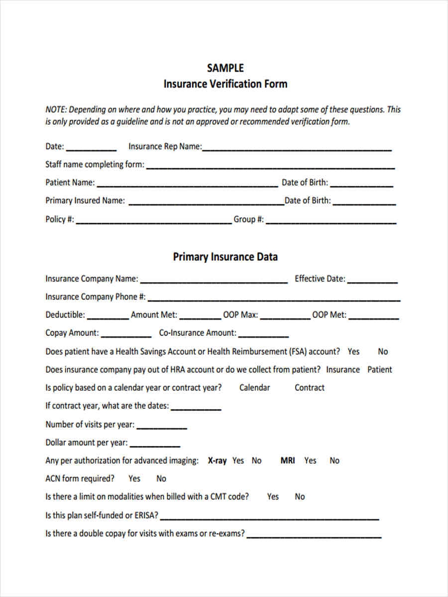 FREE 10 Dental Insurance Verification Form Samples PDF MS Word Google Docs