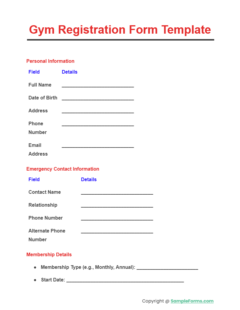 FREE 10 Gym Registration Form Samples PDF MS Word Google Docs