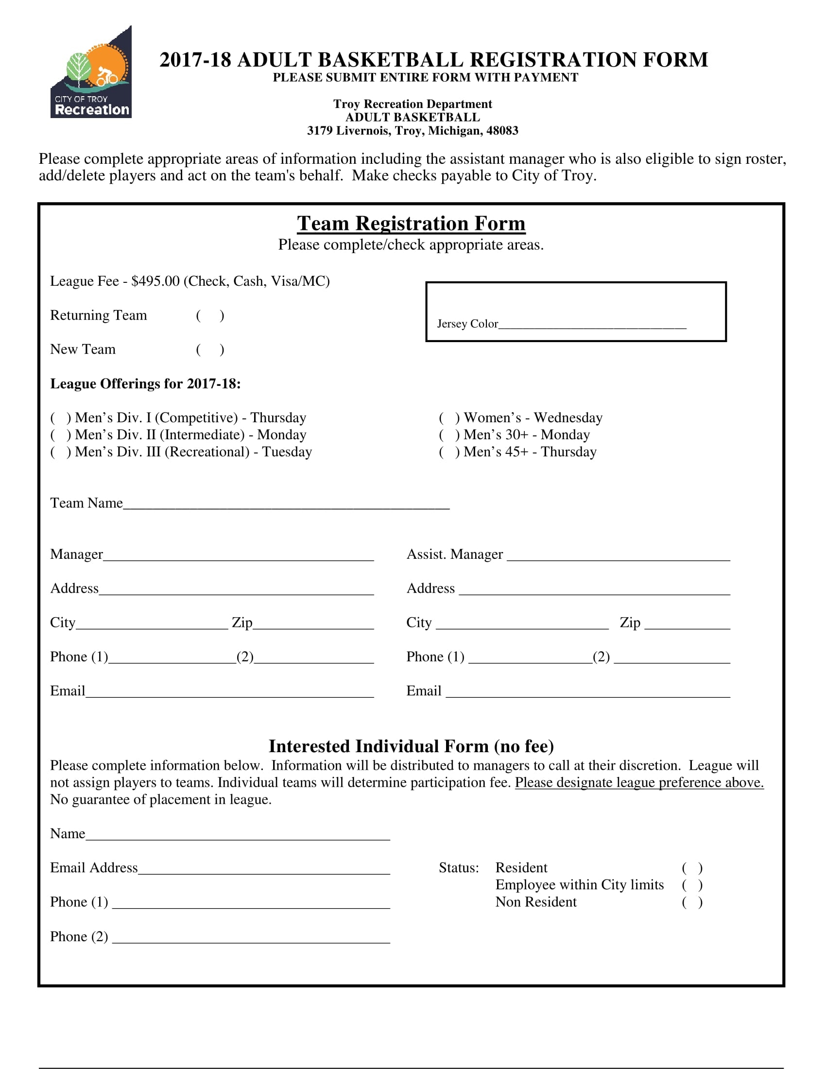 FREE 11 Basketball Registration Forms In PDF MS Word Excel