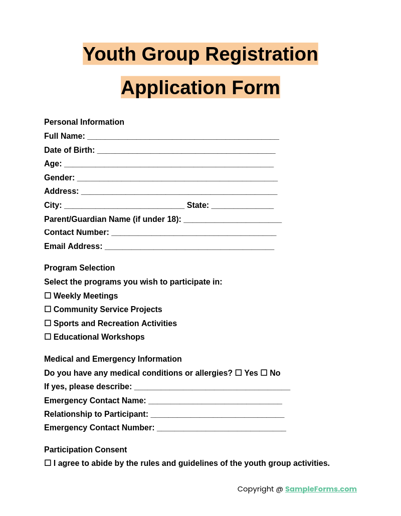 FREE 12 Youth Group Registration Form Samples PDF MS Word Google Docs