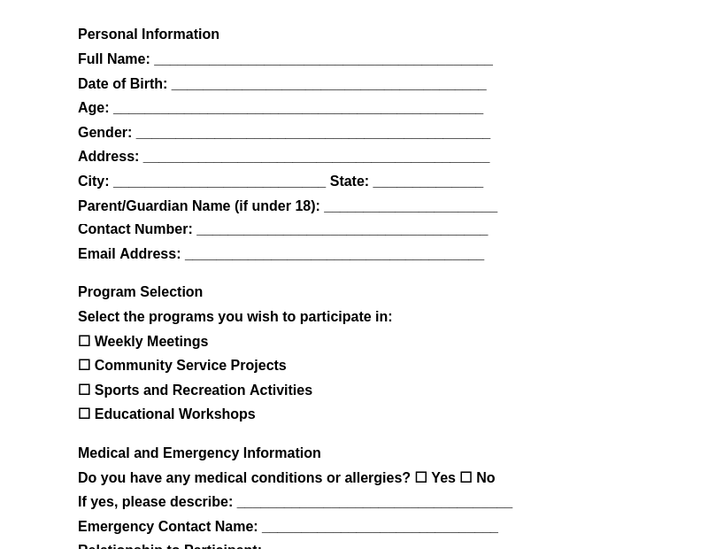 FREE 12 Youth Group Registration Form Samples PDF MS Word Google Docs