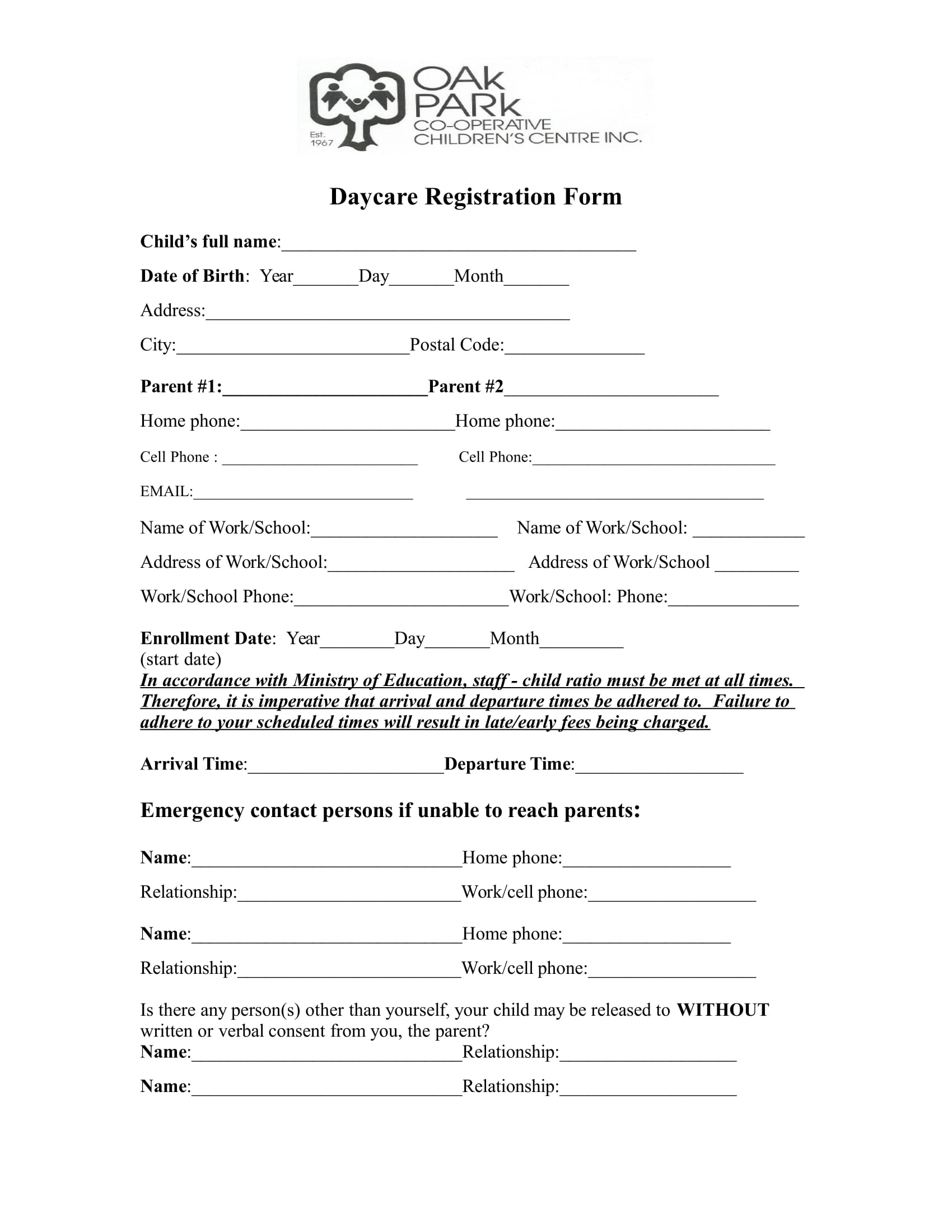 FREE 13 Daycare Registration Form Samples PDF MS Word Google Docs