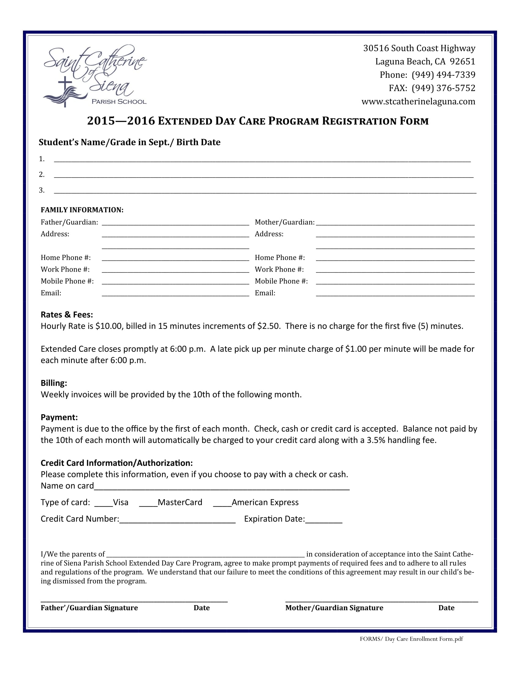 FREE 13 Daycare Registration Form Samples PDF MS Word Google Docs