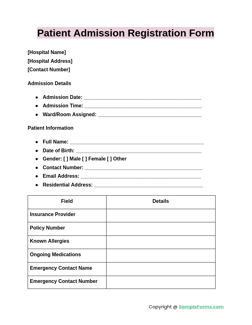 FREE 13 Patient Registration Form Samples PDF MS Word Google 