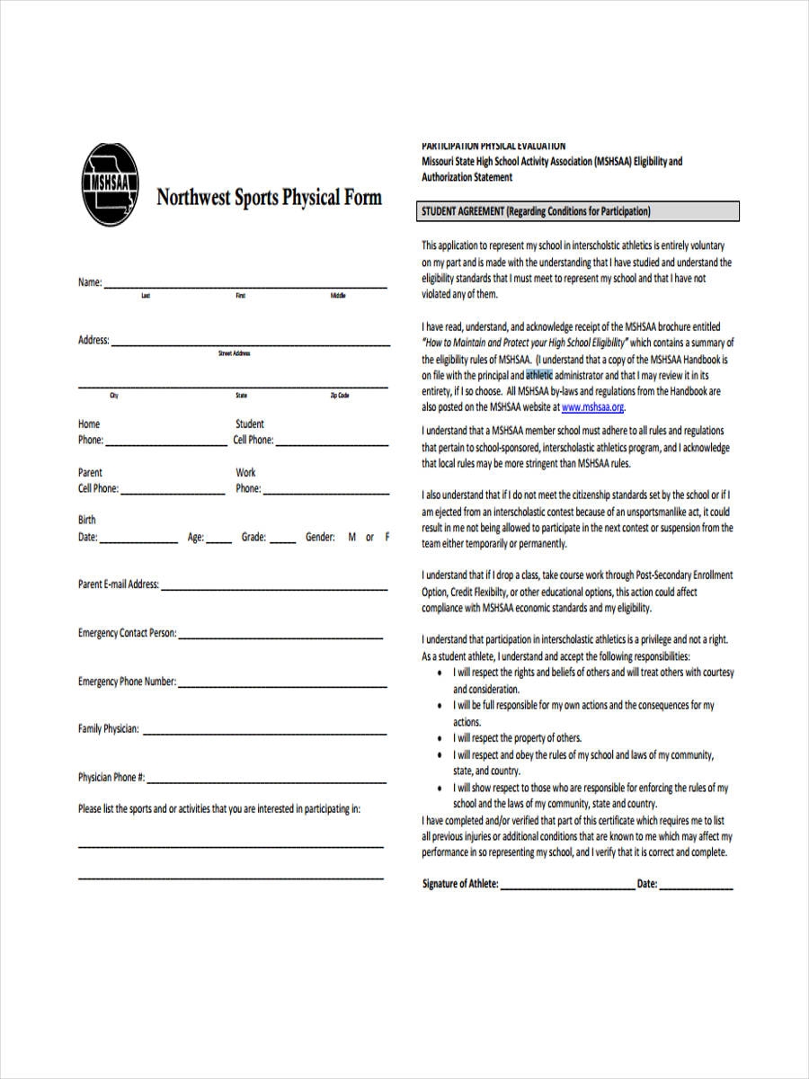 FREE 13 Physical Form Samples PDF MS Word Google Docs