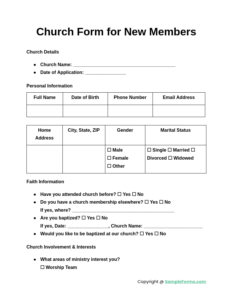FREE 44 Church Form Samples PDF MS Word Google Docs Excel