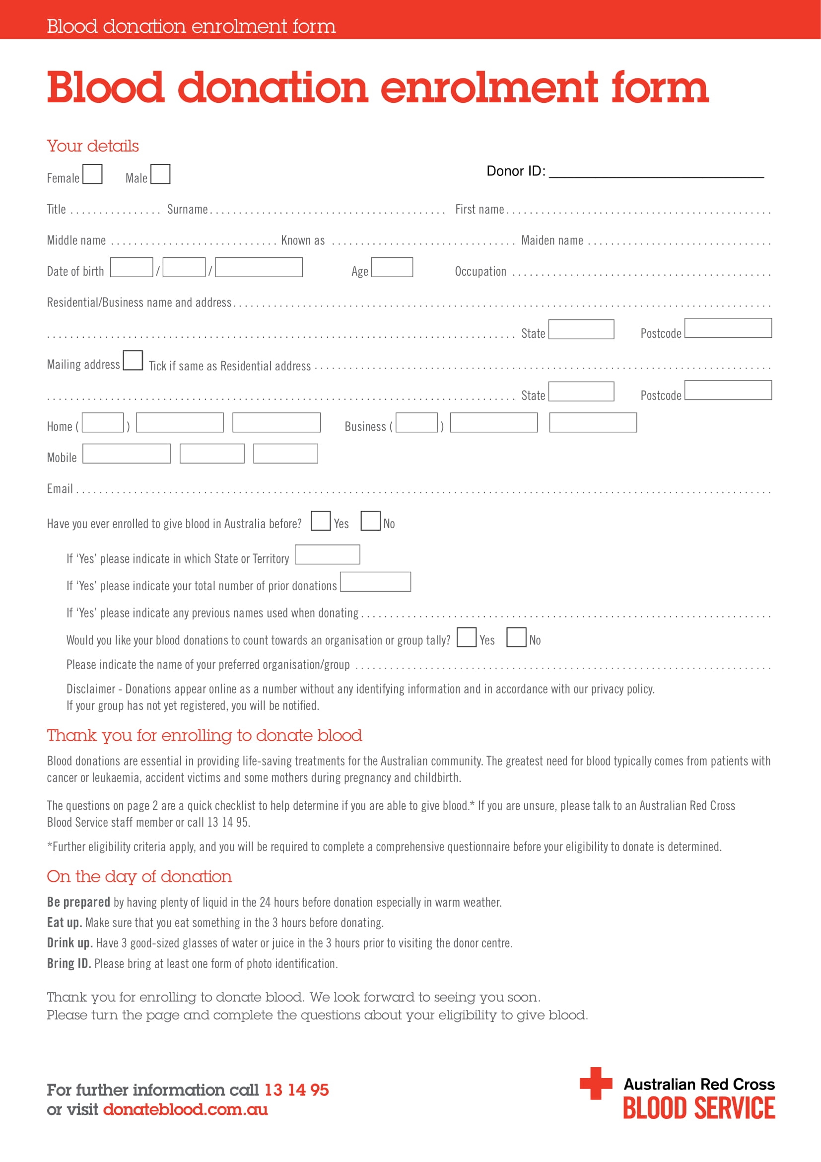 FREE 8 Blood Donation Form Samples PDF MS Word Google Docs