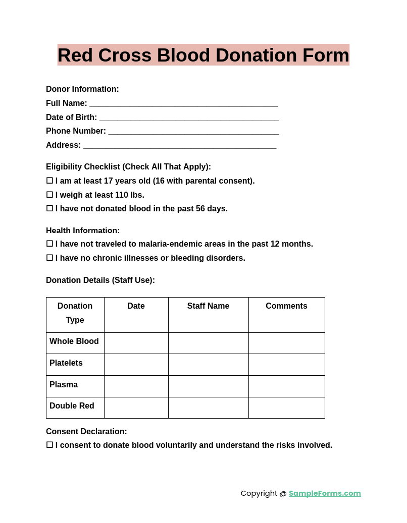 FREE 8 Blood Donation Form Samples PDF MS Word Google Docs
