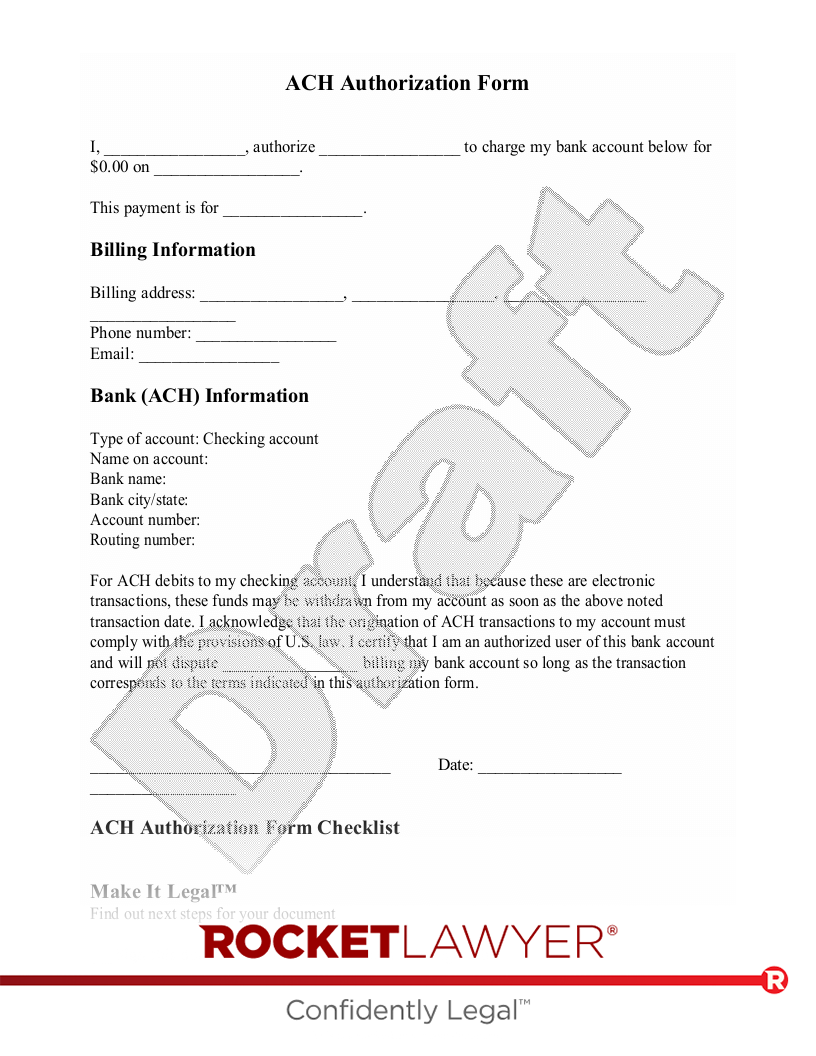 Free ACH Authorization Form Free To Print Save U0026 Download