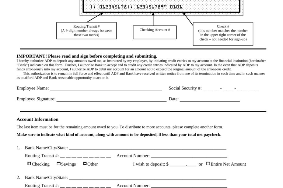 Free ADP Direct Deposit Authorization Form PDF EForms