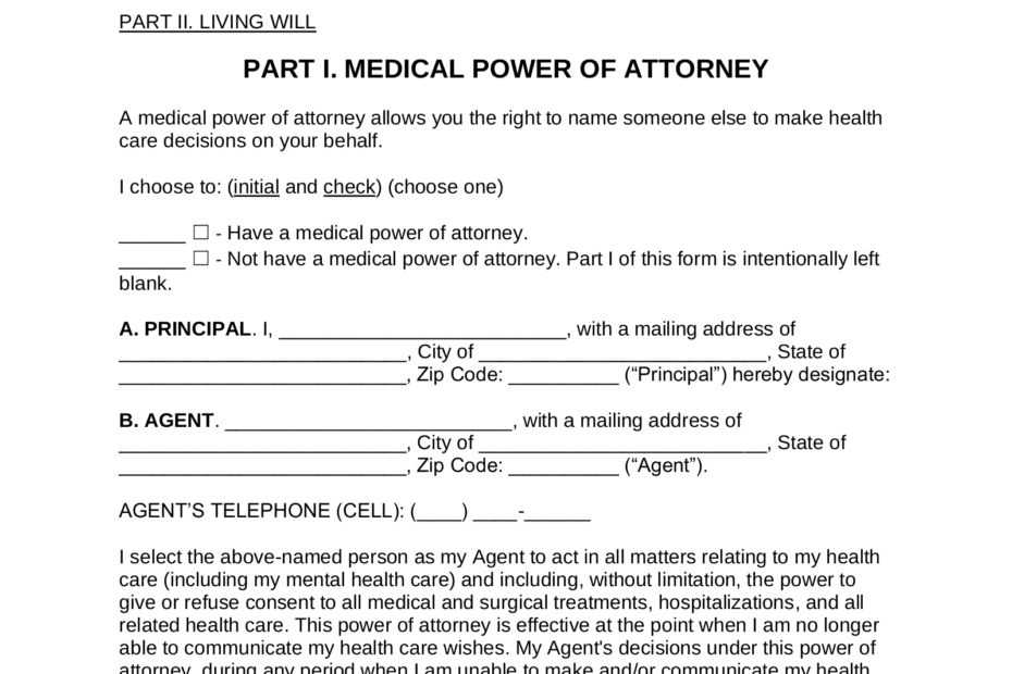 Free Advance Directive Form Medical POA Living Will PDF