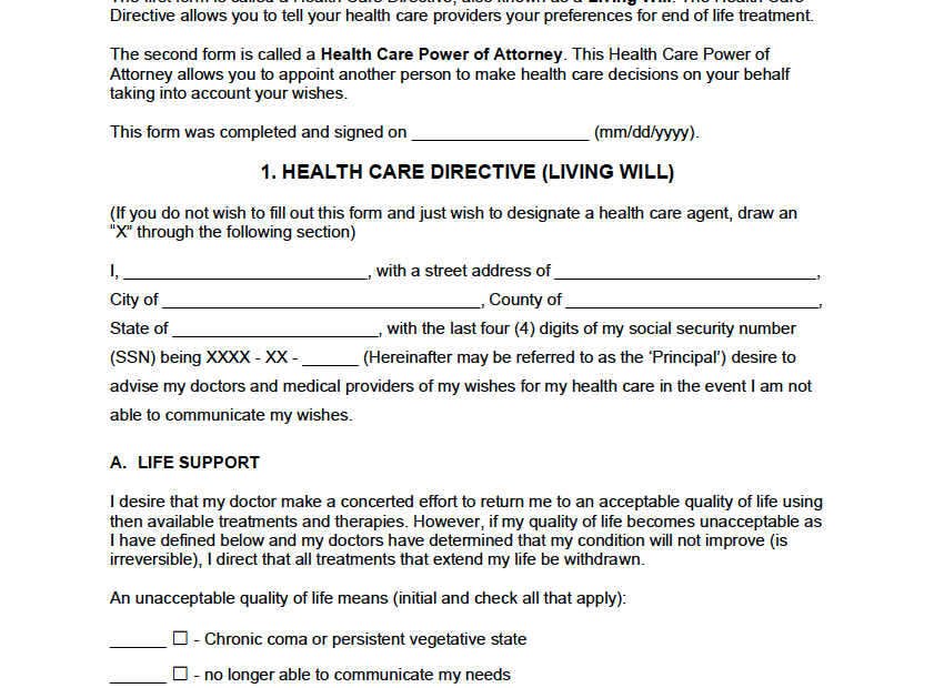 Free Advance Directive Forms PDF Word