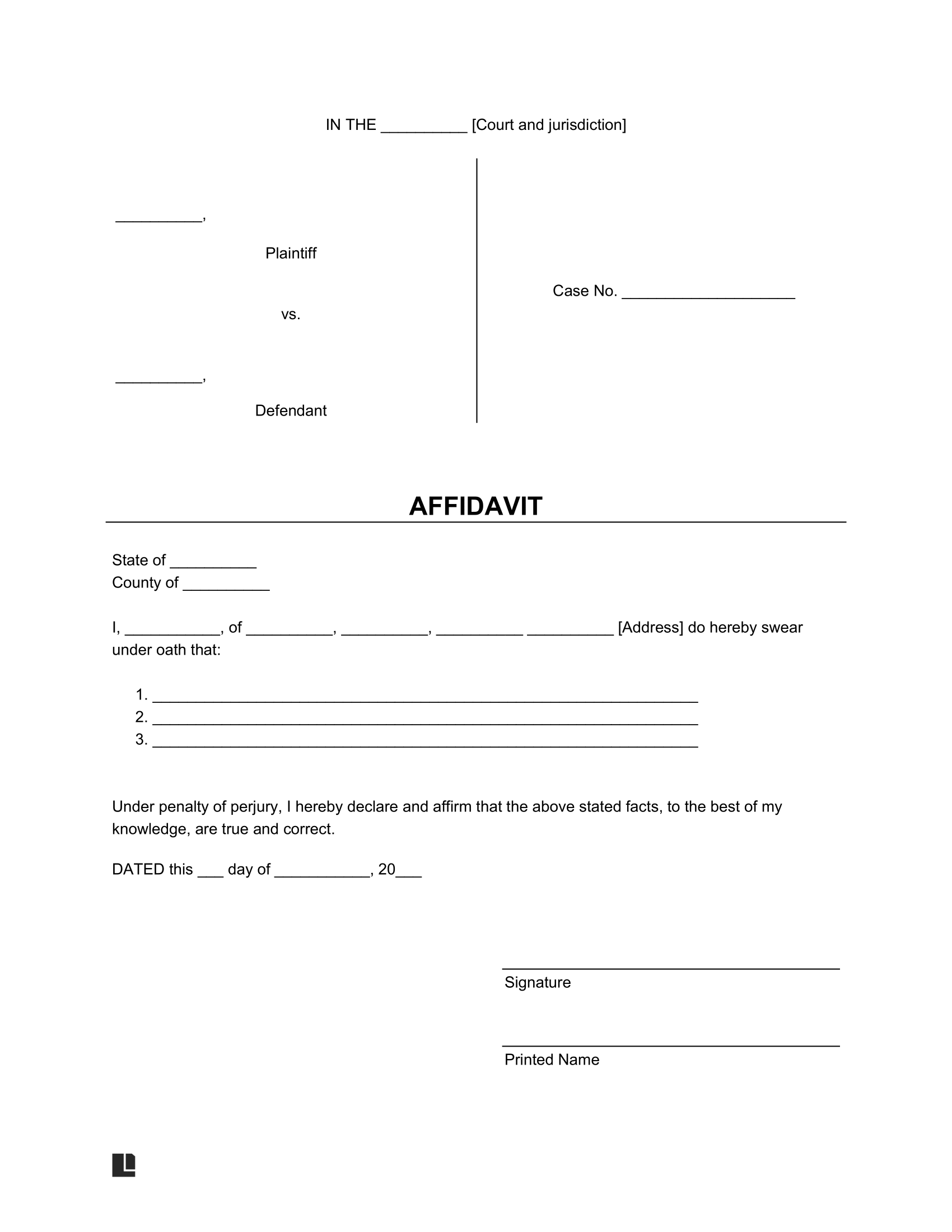 Free Affidavit Form Templates Create Fill Out And Download A 