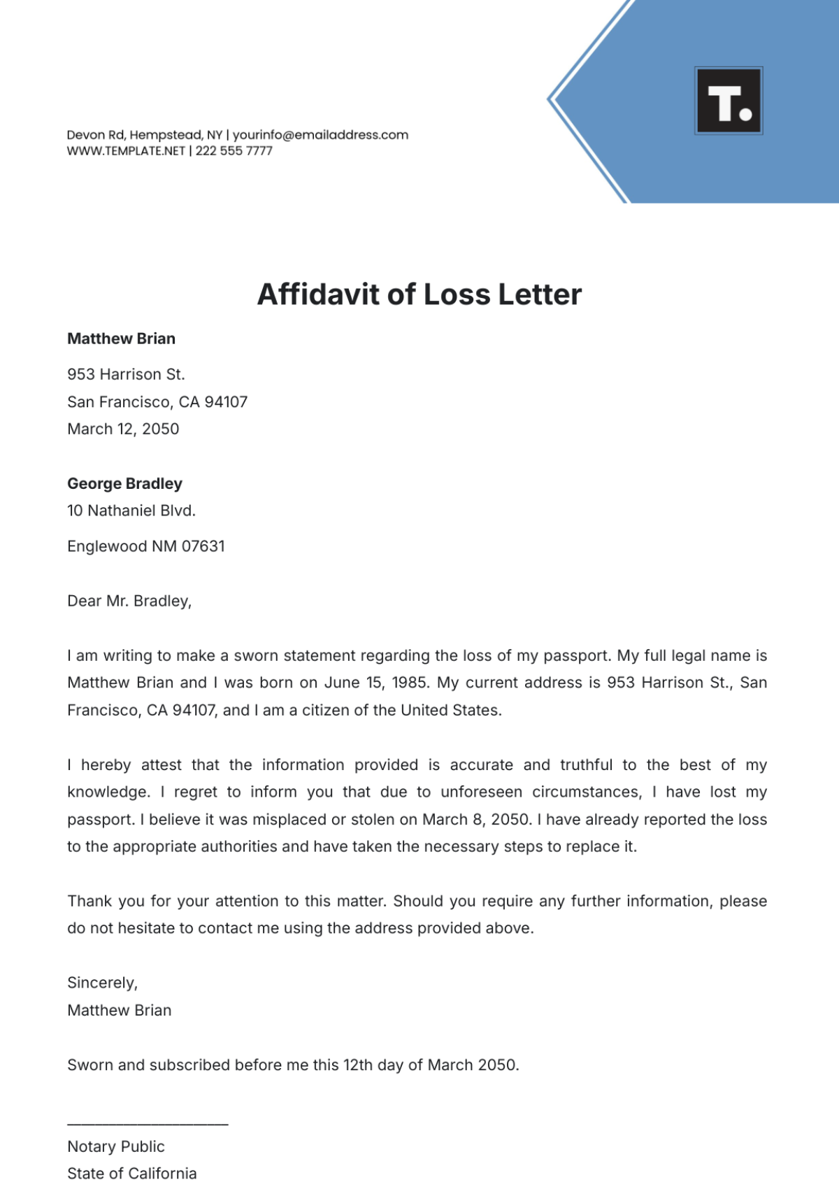 Free Affidavit Letter Templates Editable And Printable