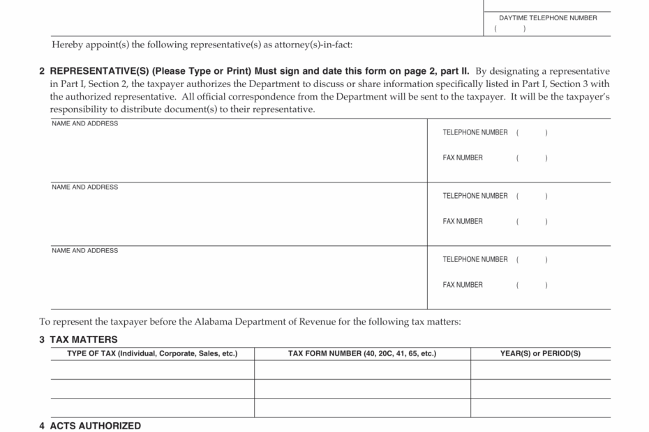 Free Alabama Tax Power Of Attorney Form 2848A PDF