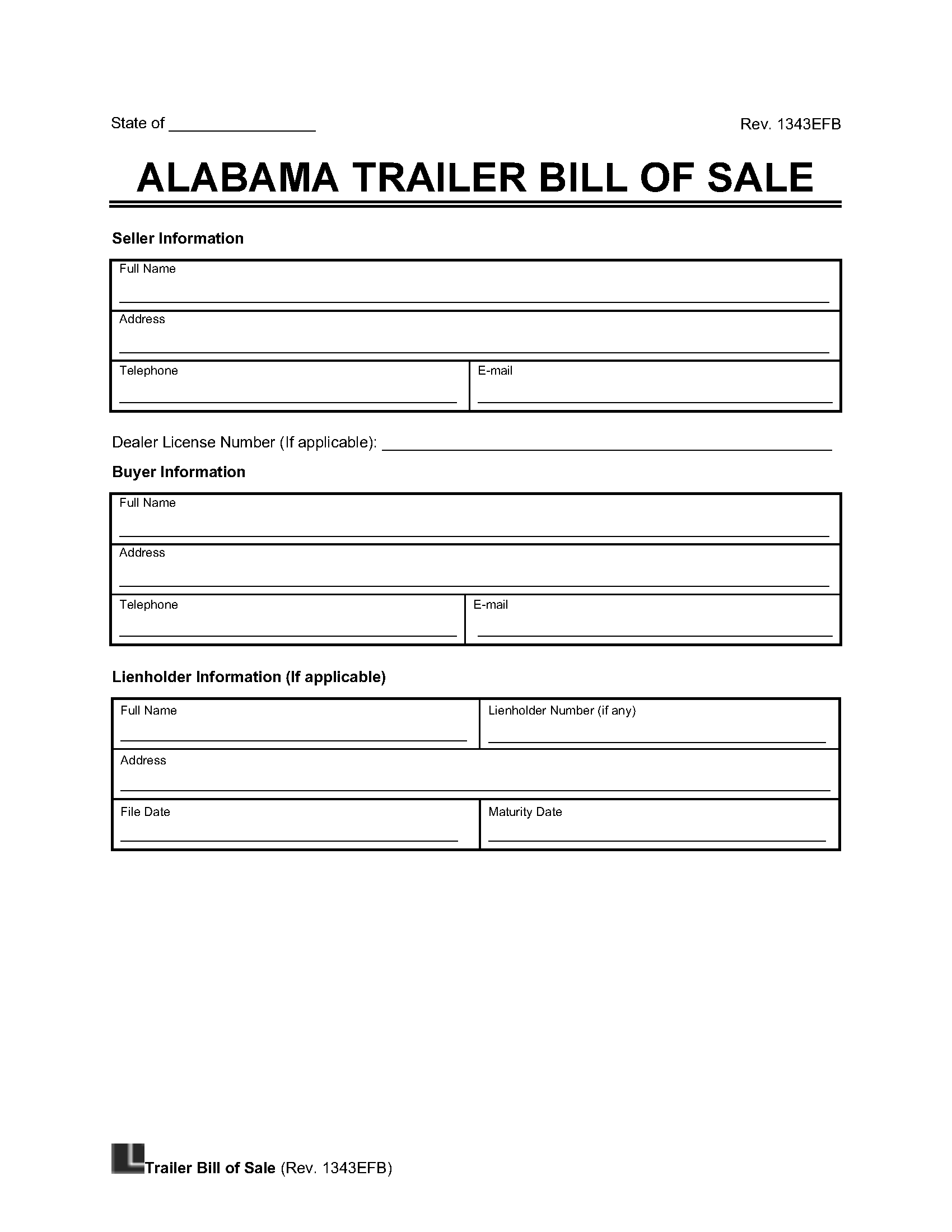Free Alabama Trailer Bill Of Sale Template PDF U0026 Word